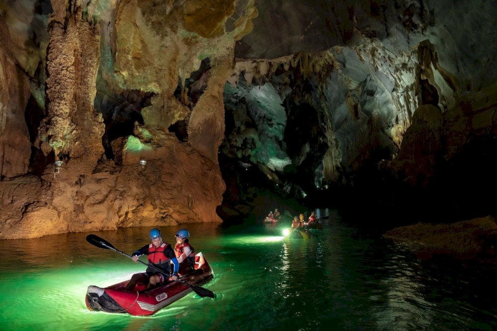 The sensation of steering your own kayak through dim underground passages adds an exciting and slightly suspenseful thrill to the journey